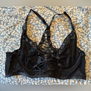 Black lace tie up bralette